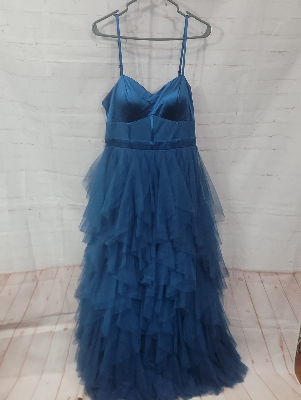 City Studio Teal Blue Spaghetti Strap Ruffled Tulle Prom Dress